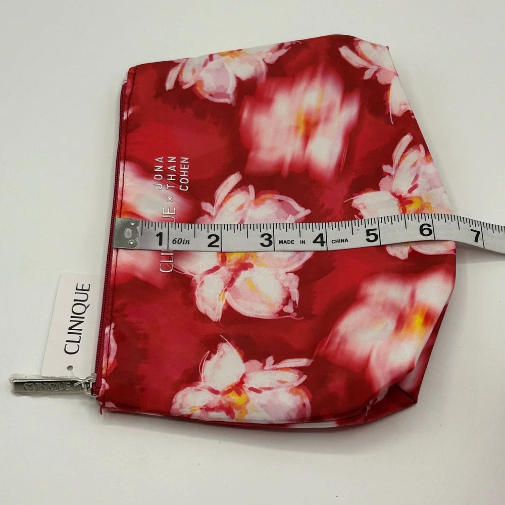 Clinique x Jonathan Cohen Red Blurry Floral Makeup Bag Cosmetic Pouch NWT Travel